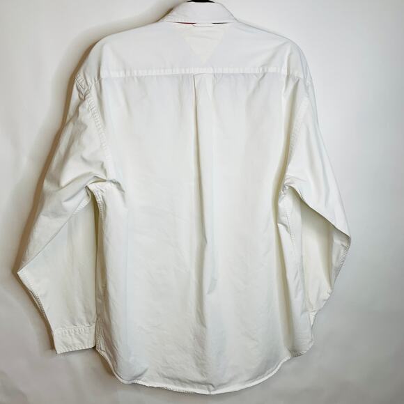 Tommy Hilfiger White Button Up Shirt Lion Flag Shield Pocket Sz Large - Picture 2 of 9
